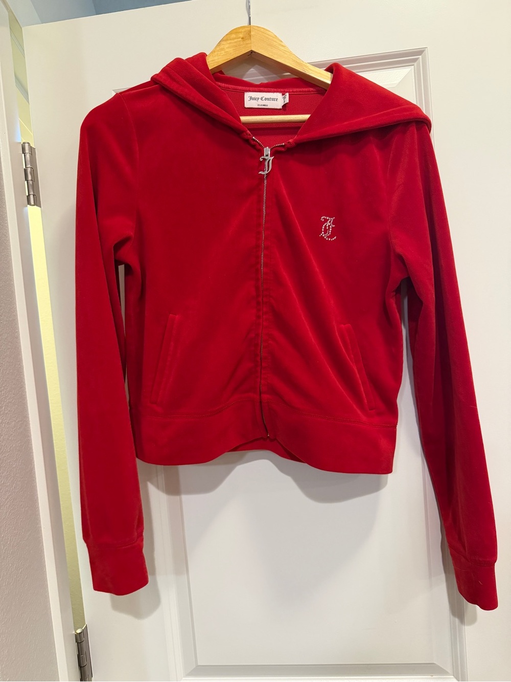 Juicy Couture Red Velour Zip Hoodie with Embroidered Logo